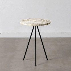 Mesa auxiliar beige y metal negro 38 X 38 X 50 cm