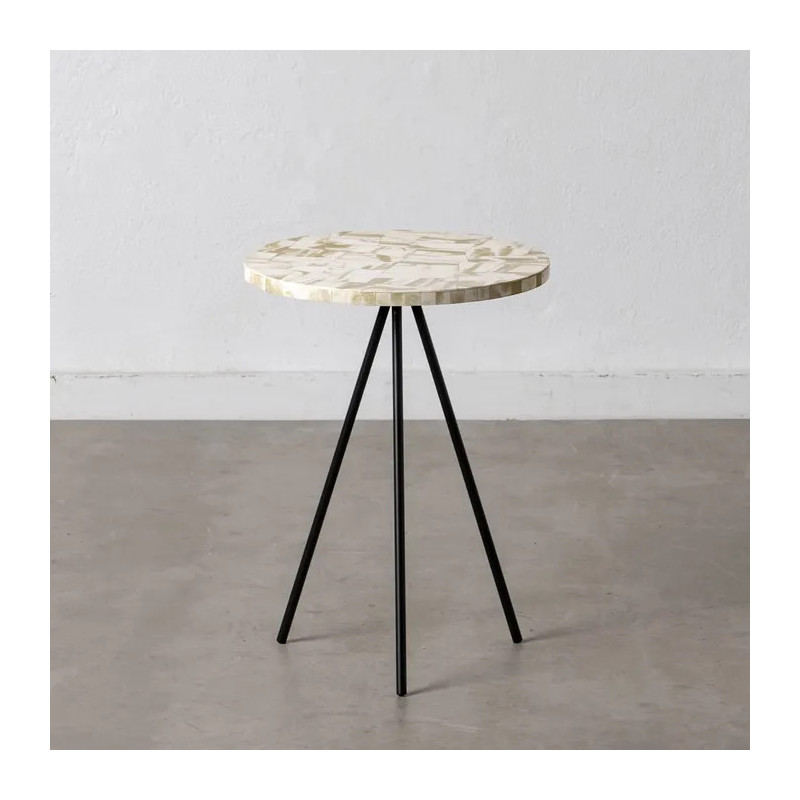 Mesa auxiliar beige y metal negro 38 X 38 X 50 cm