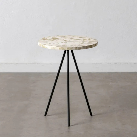 Mesa auxiliar beige y metal negro 38 X 38 X 50 cm