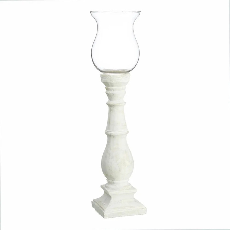 Portavelas cemento blanco y cristal 20,5 x 20,5 x 80