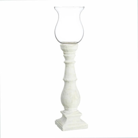 Portavelas cemento blanco y cristal 20,5 x 20,5 x 80