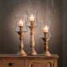 Portavelas natural cristal y madera 20 x 20 x 68